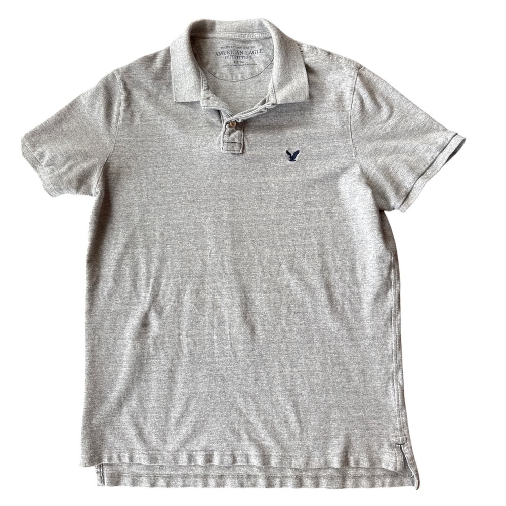 American Eagle Polo Shirt Mens XL Gray Athletic Fit Short Sleeve Cotton